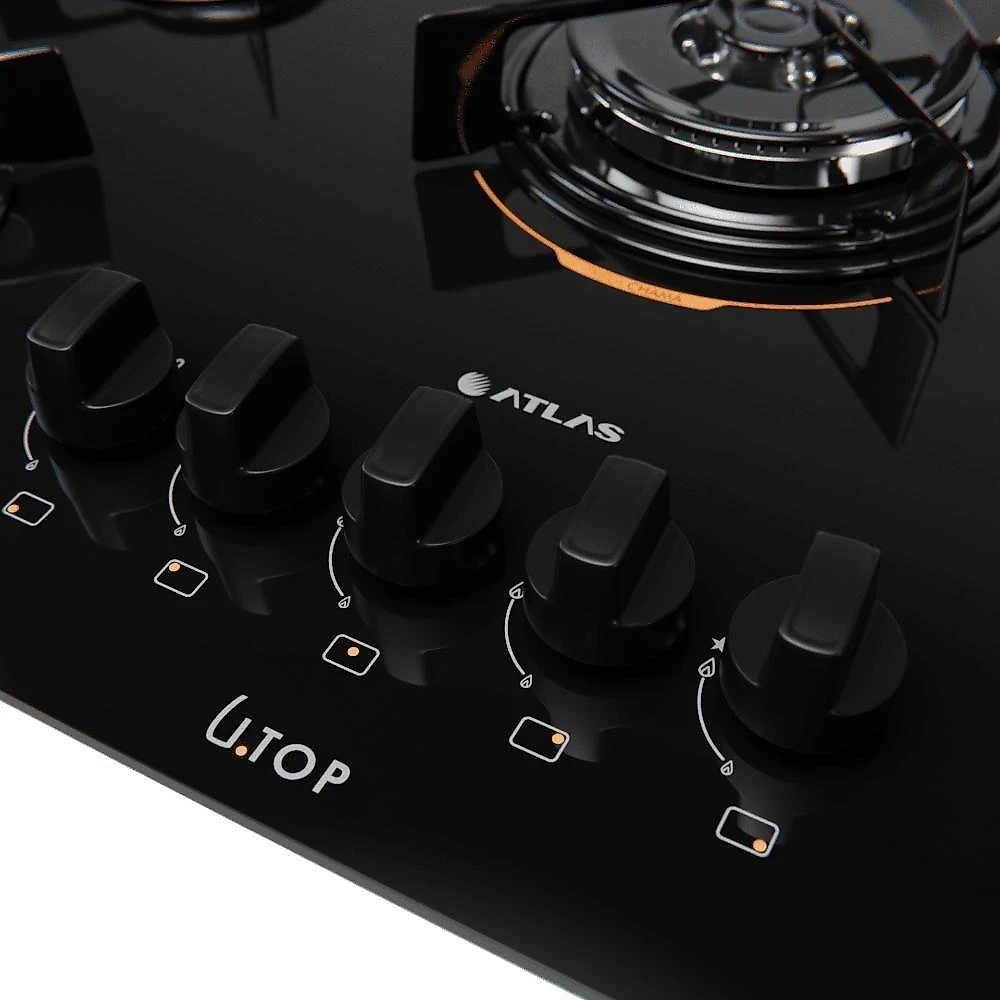 Cooktop 5B Preto Com Mesa De Vidro Atlas U Top Bivolt