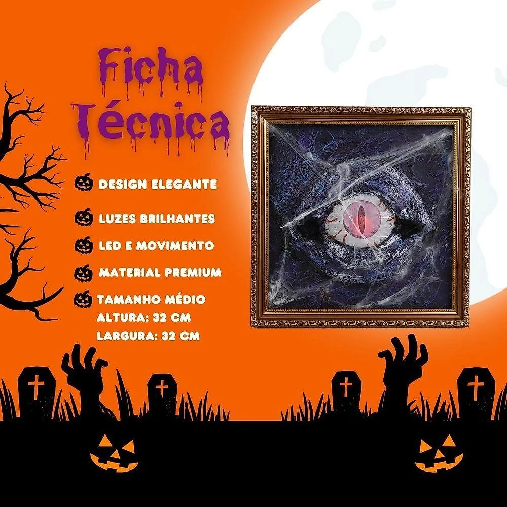 Quadro Olho Sombrio Decoração Halloween Com Led