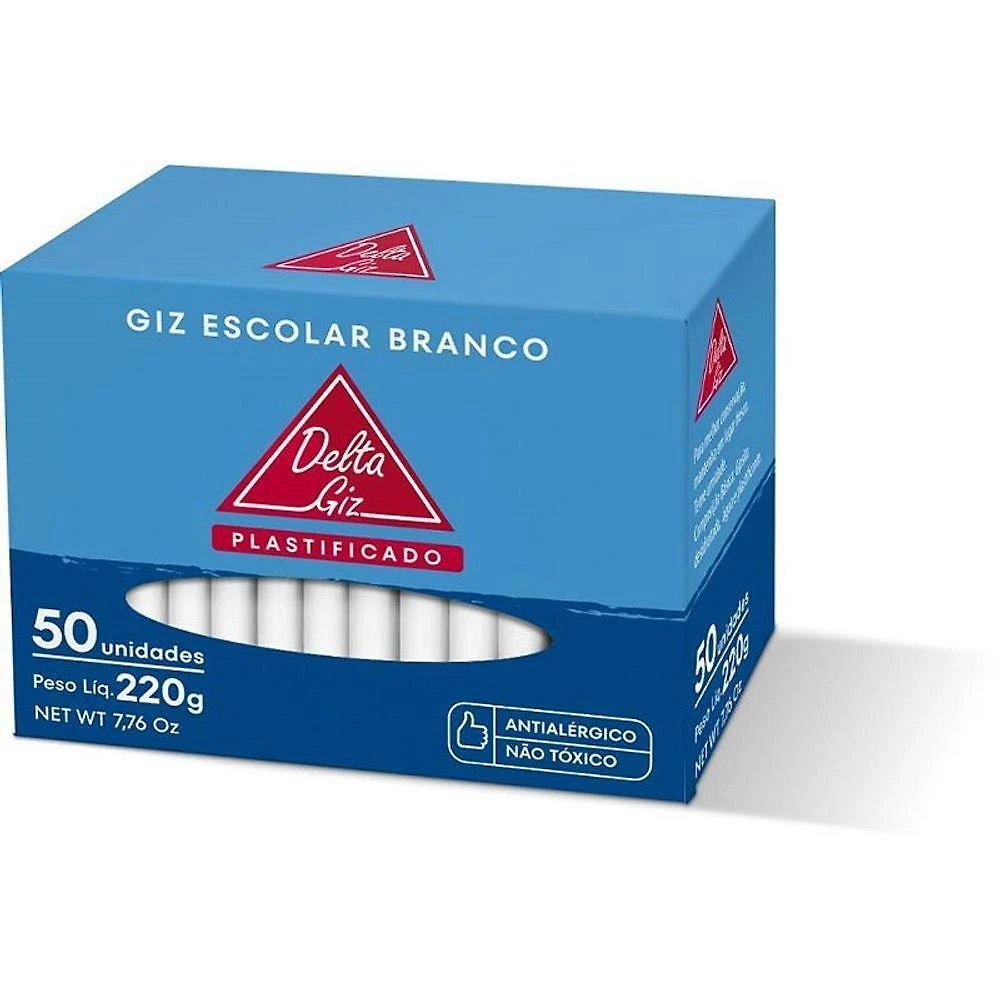 Giz Escolar Delta Plastificado 30 Caixas com 50 Unidades Branco