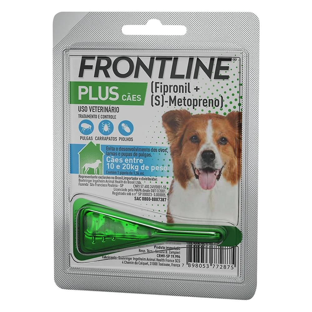Antipulgas e Carrapatos Frontline Plus para Cães de 10 a 20 Kg - 1 Unidade