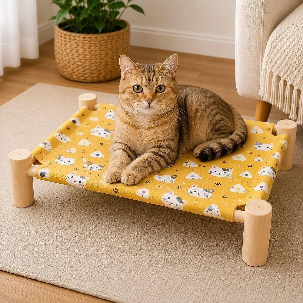 Cama Elevada para Pet Cães e Gatos Madeira Pinus Poliéster 55CM