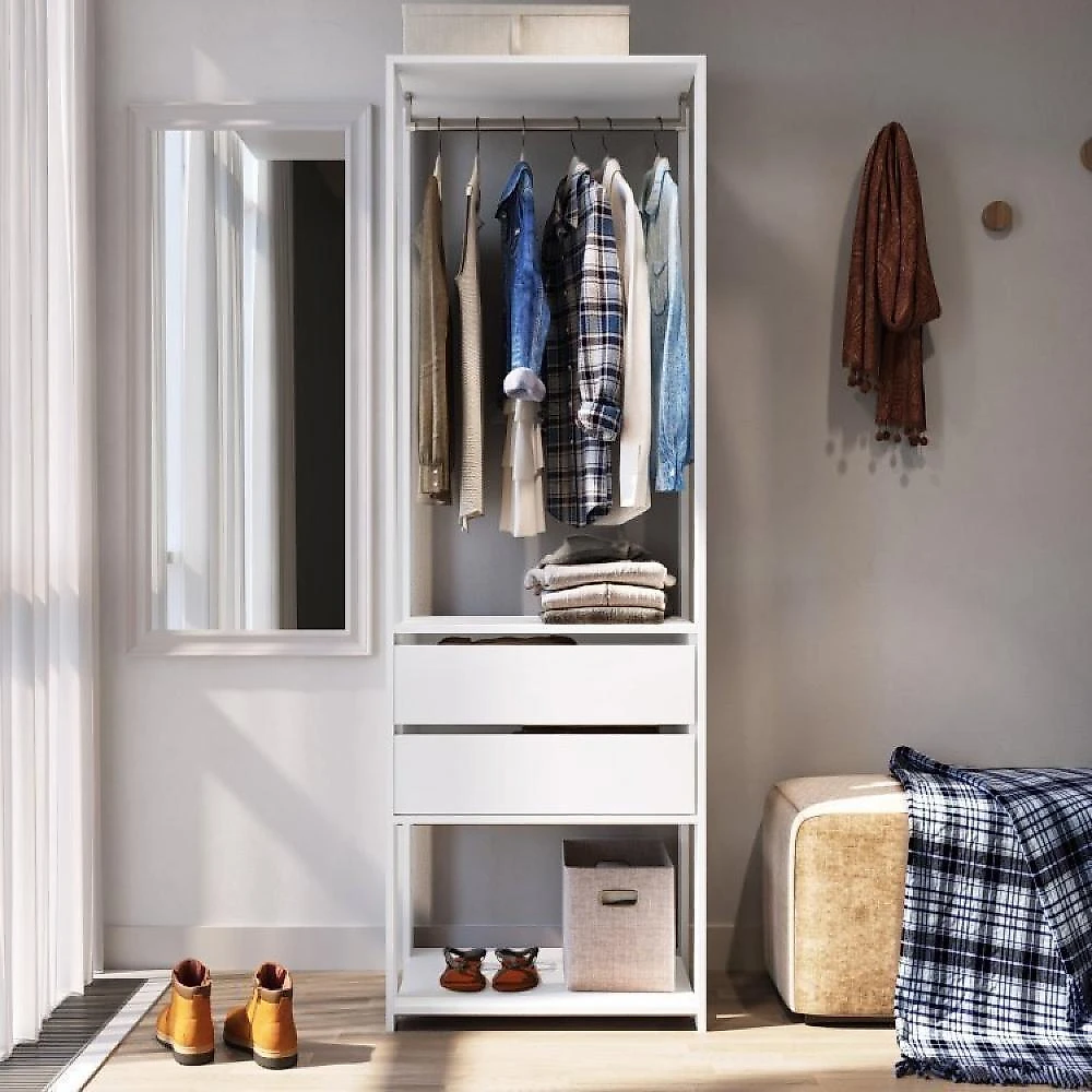 Guarda Roupa Closet 3 Peças com 3 Cabideiros 4 Gavetas 2 Nichos Easy Prodecor Branco