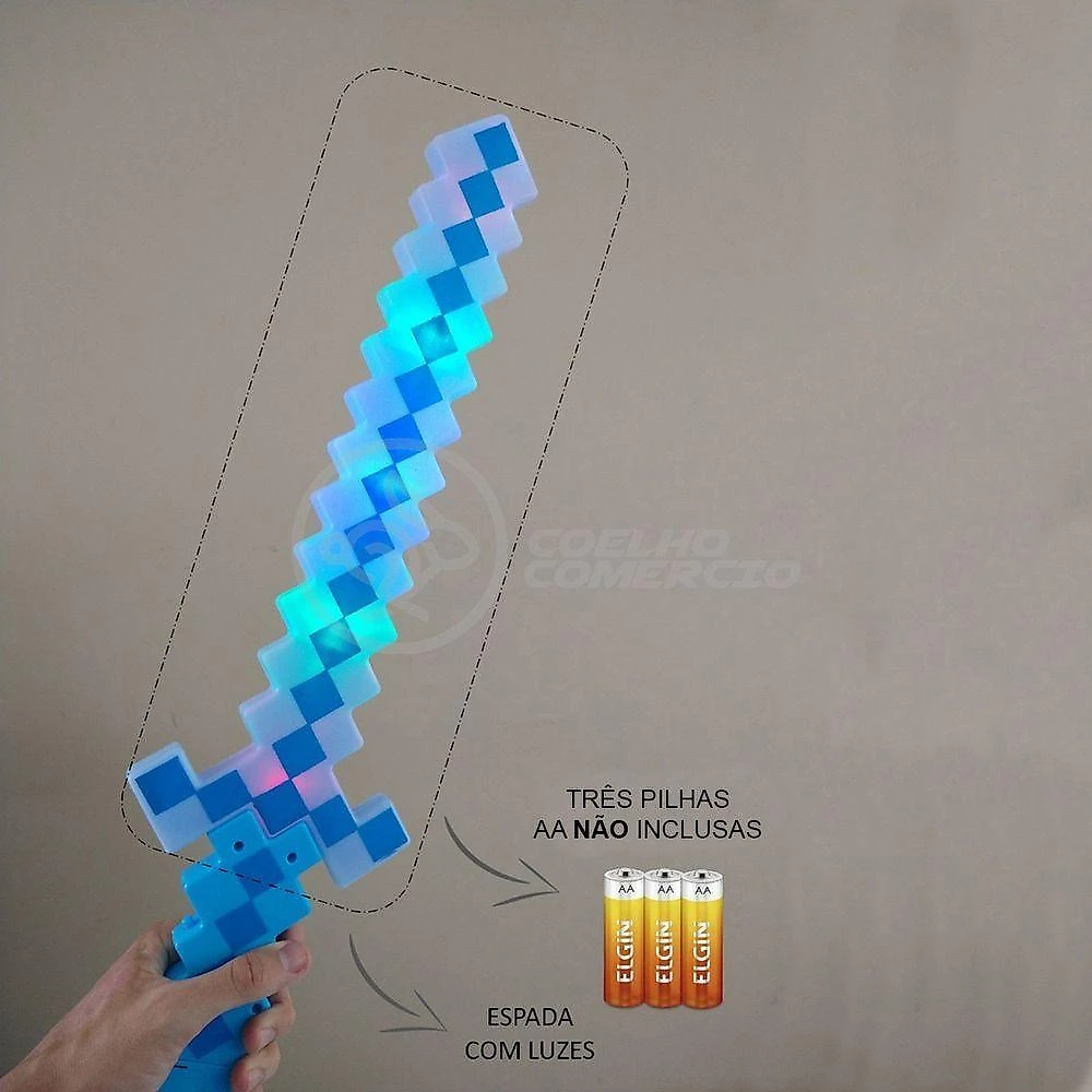 Brinquedo Espada Pixel Minecraft 58cm A Pilha Azul