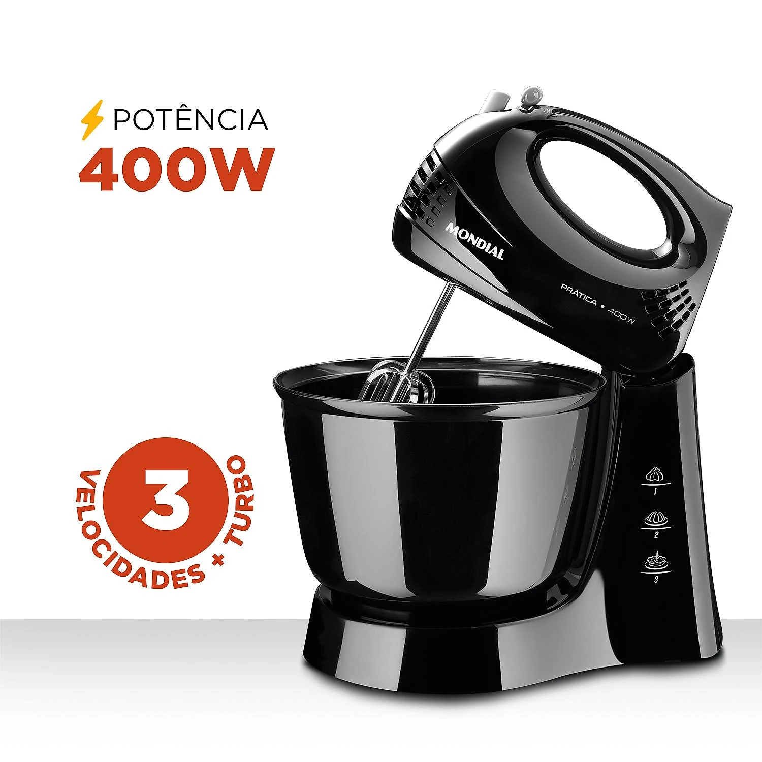 Batedeira de Mesa Mondial Pratica B44B 400W 3 Velocidades Preta 220V 220V