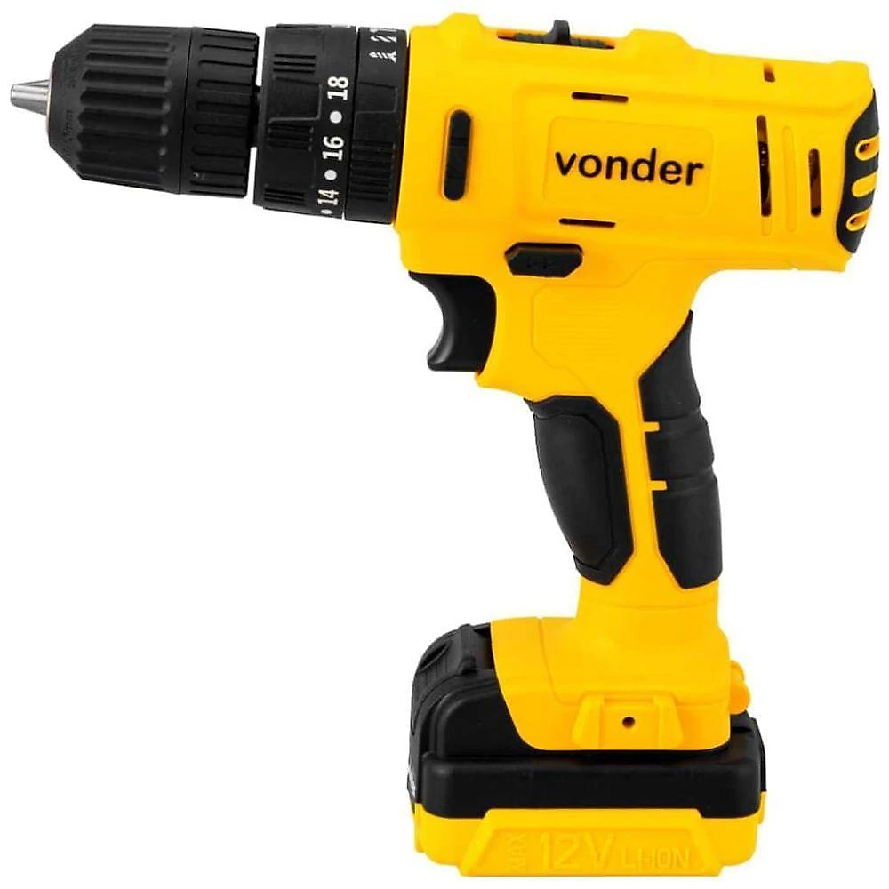 Parafusadeira e Furadeira de Impacto Vonder para Uso Doméstico PFV-120I com Acessórios 120W Amarelo