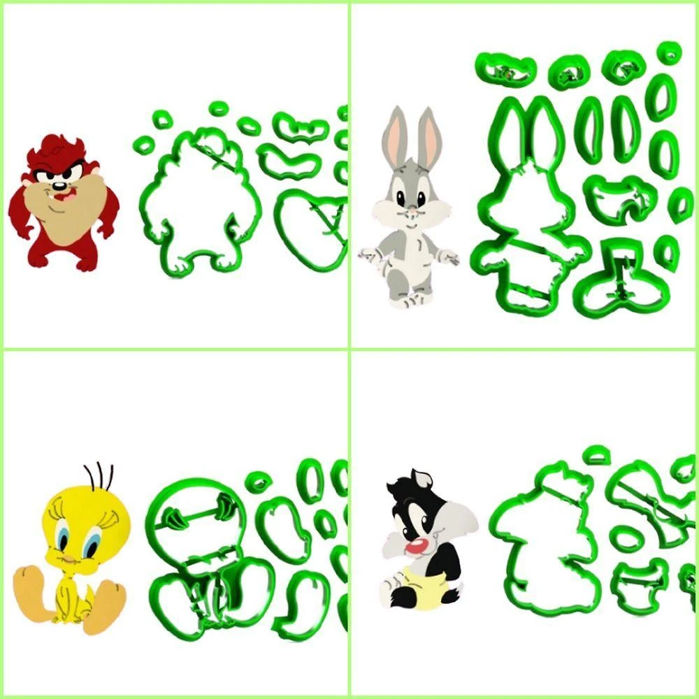 Cortador Looney Tunes Baby Mod 1 Plástico PLA 6CM Kit 4 Modelos HB Formas e Cortadores