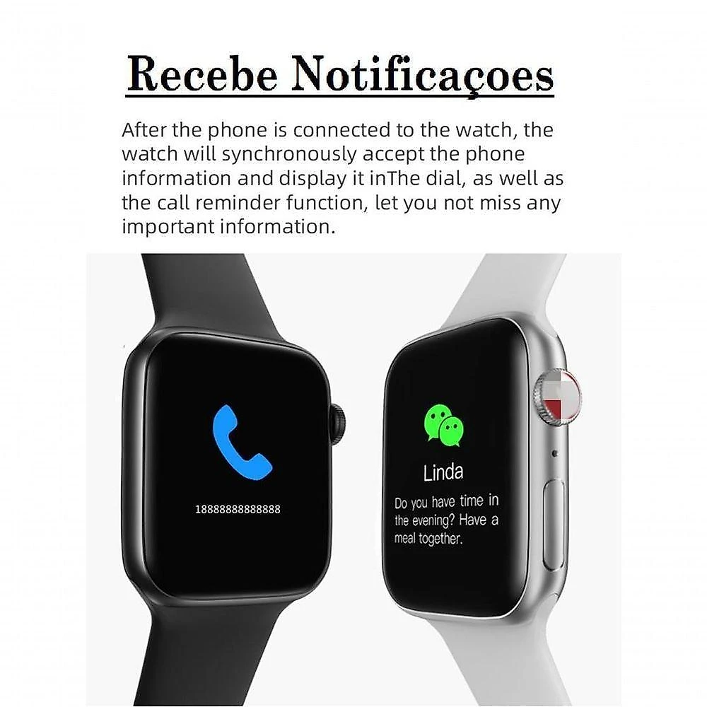 Smartwatch W34s Troca Pulseira Ligações Android Ios Preto