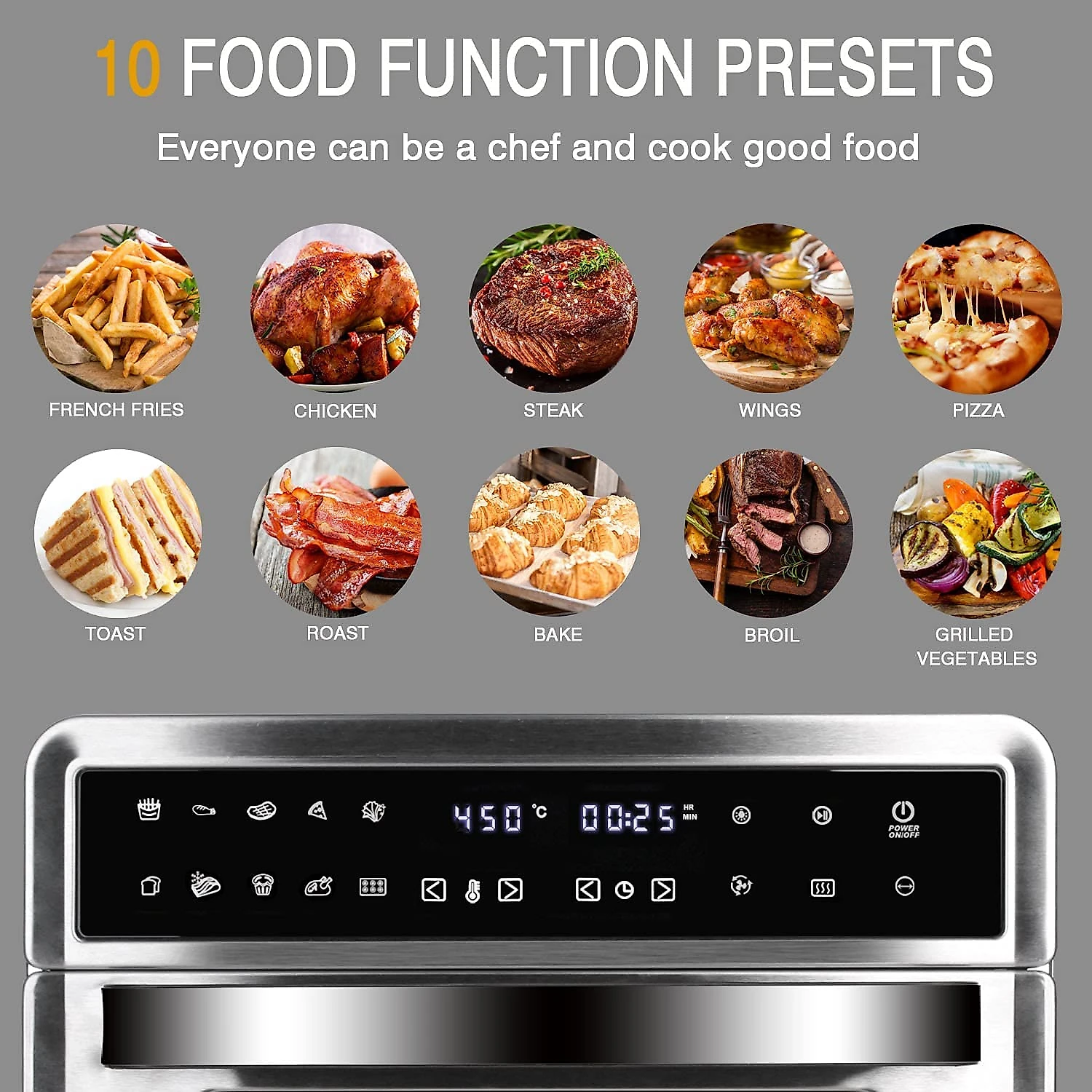 Artestia Forno Elétrico de Bancada 27L Multifuncional com 7 Acessórios e Painel Digital 110V1800W Prata