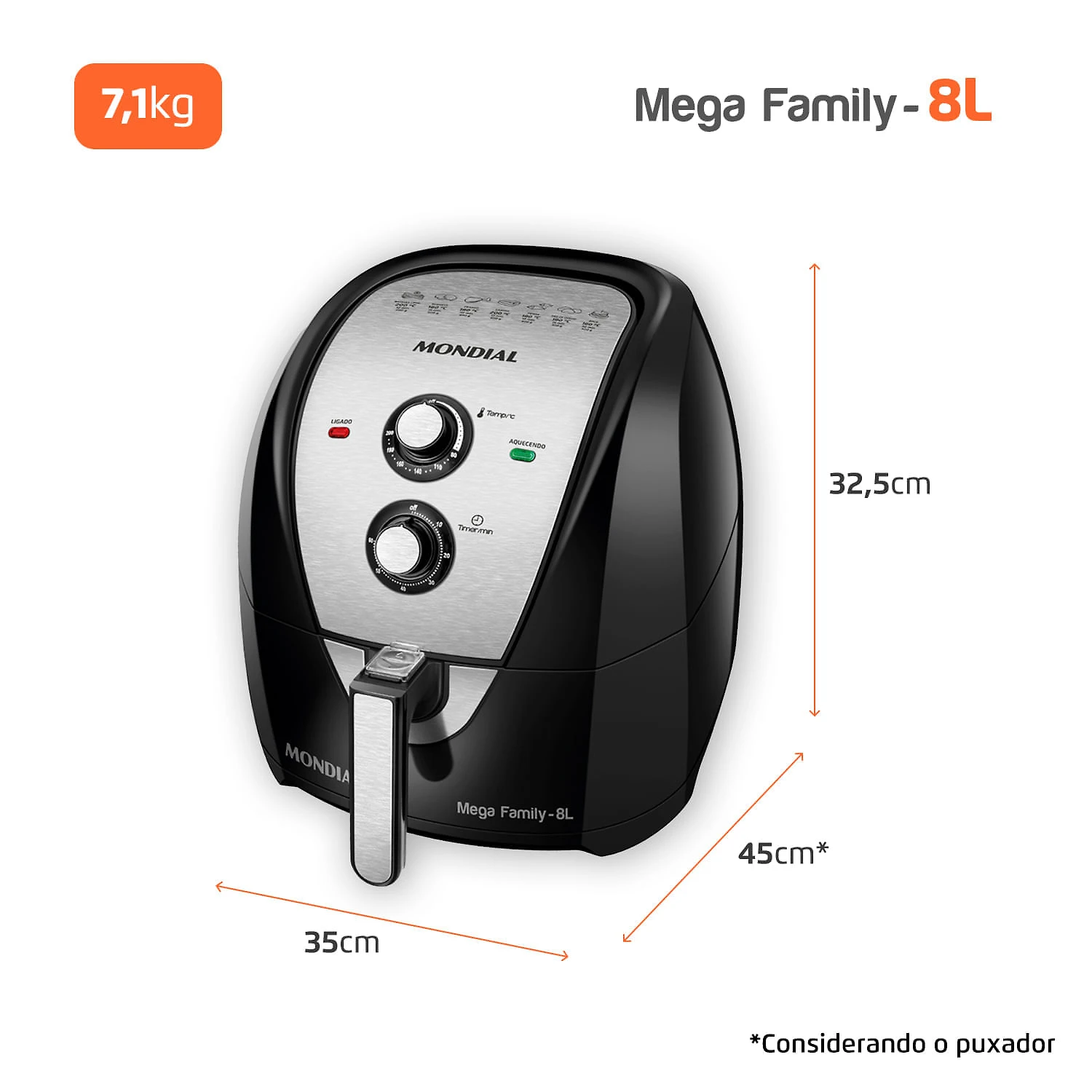 Miniatura Fritadeira Sem Óleo Air Fryer 8 Litros AFN-80-BI Mondial 127V