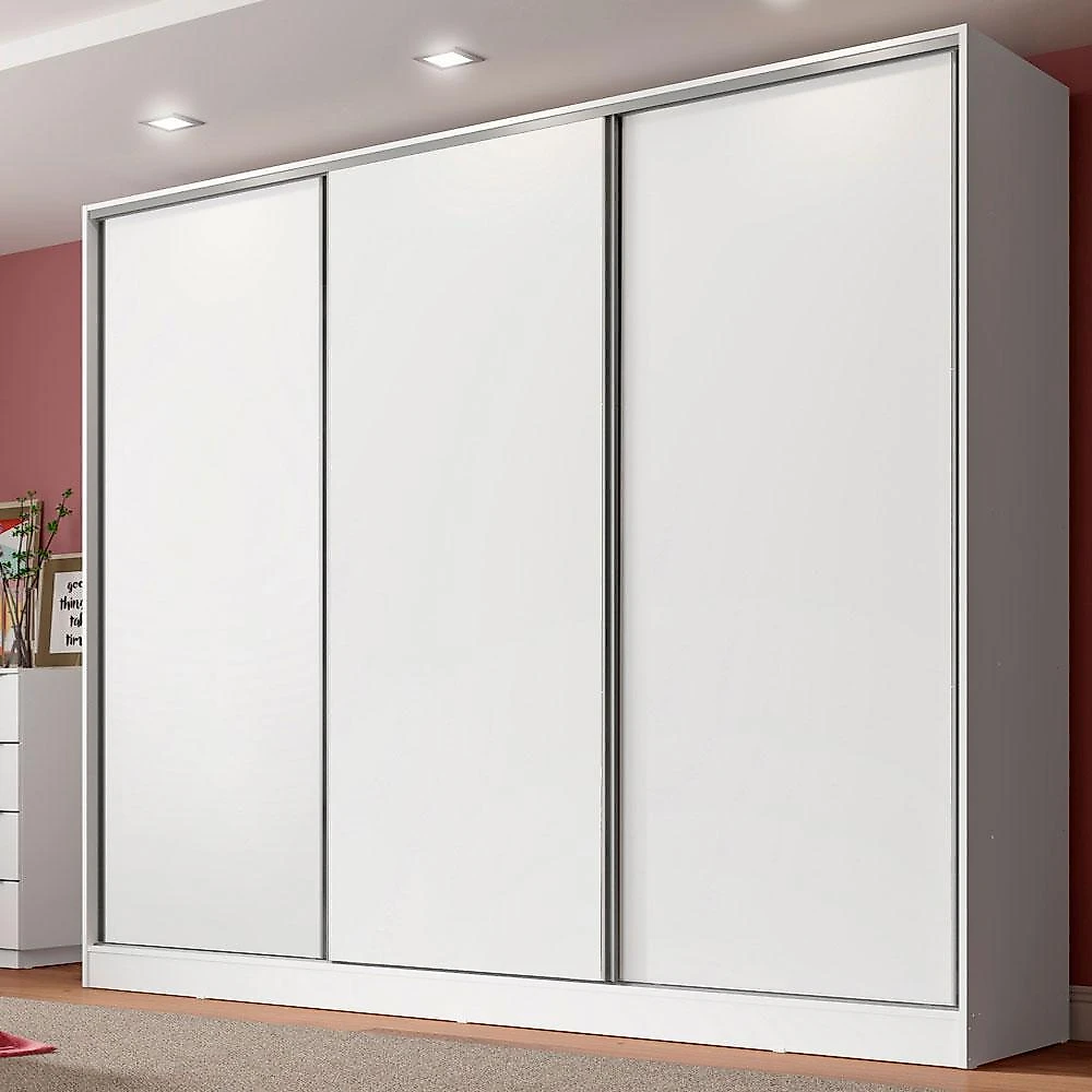Guarda roupa casal 100% mdf madesa royale 3 portas de correr - branco