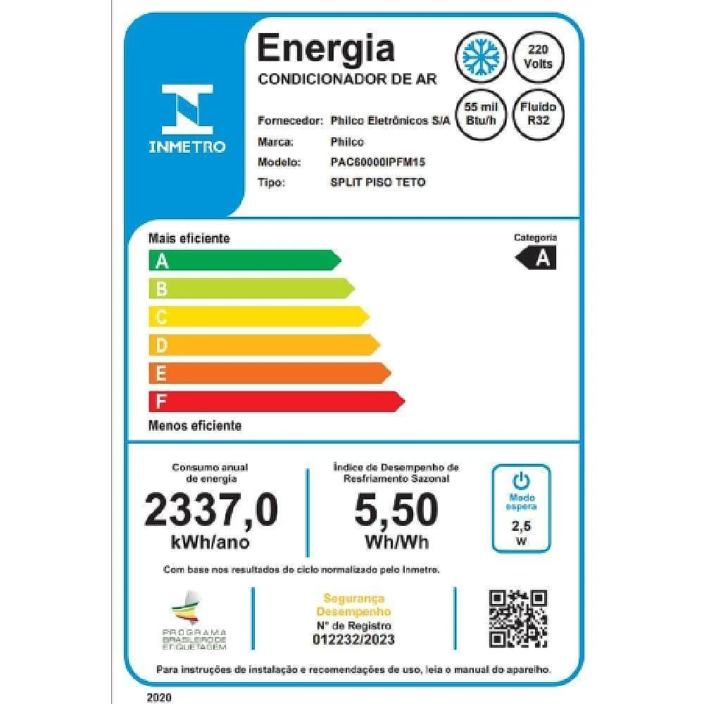 Ar condicionado split piso teto philco eco inverter 55000 btu frio 220v pac60000ipfm15