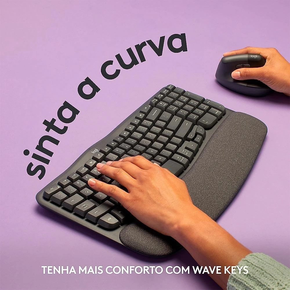 Teclado Sem Fio Logitech Wave Keys, Bluetooth, Layout US, Com Design Ondulado, Ergonômico, Grafite - 920-012281