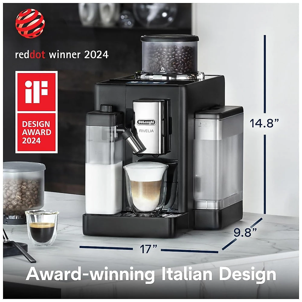 Máquina de Café Espresso Automática De'Longhi Rivelia Preta Moedor Integrado, Espumador, Sistema Bean Switch 120V