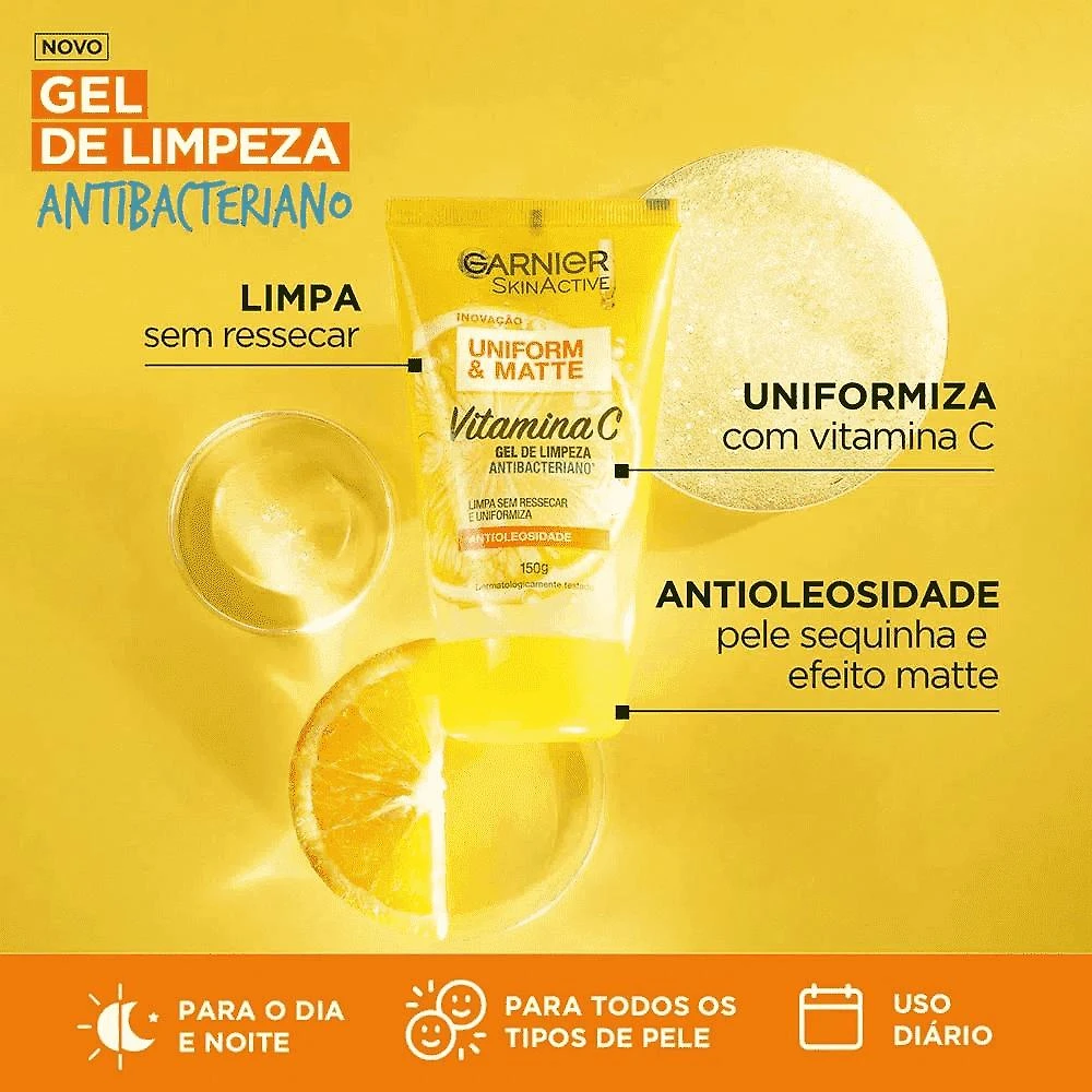 Garnier vitamina c kit – sérum facial efeito matte 30ml + gel de limpeza facial 150g