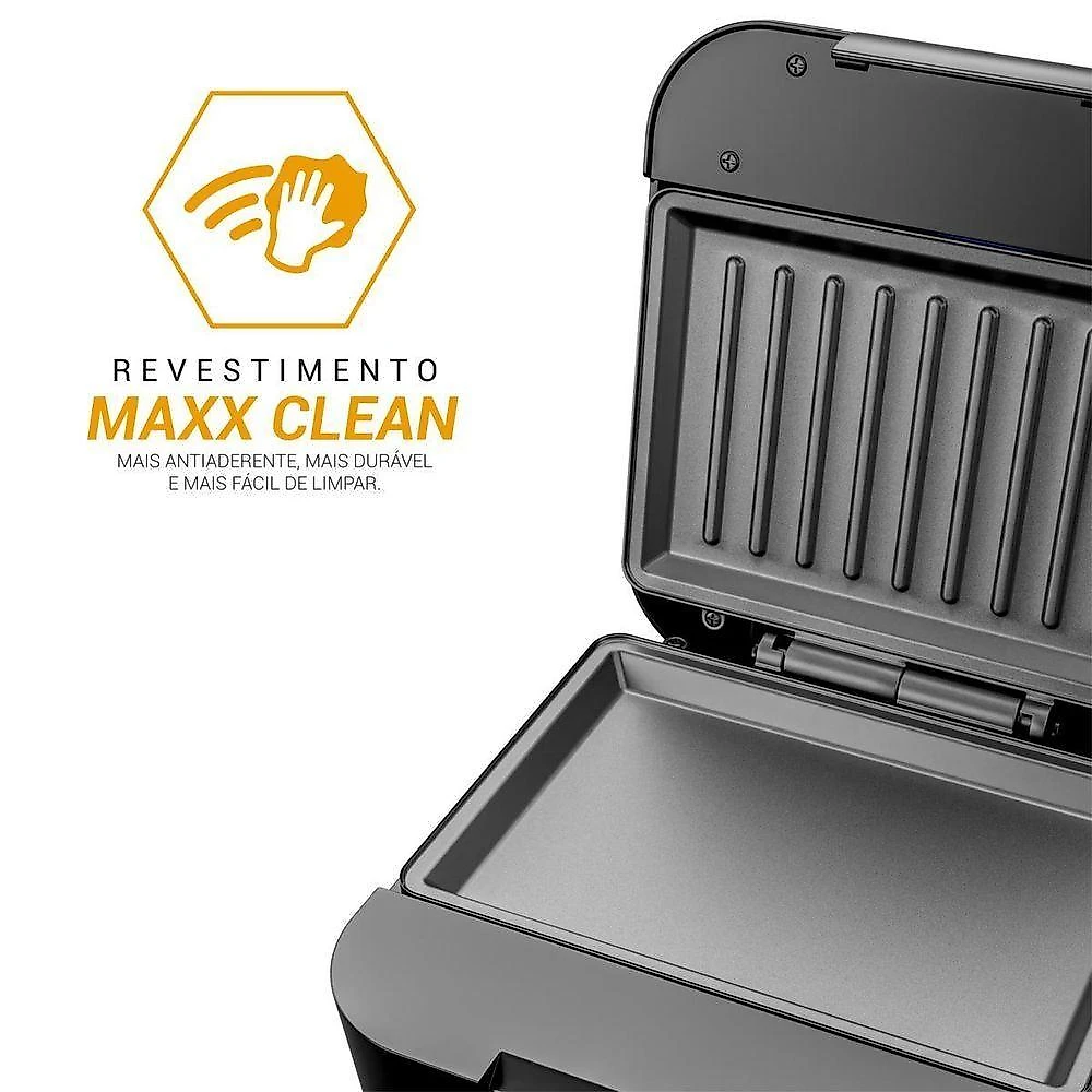 Sanduicheira e Grill Philco PGR26A Inox 2 em 1 Antiaderente 800W Preto 220V