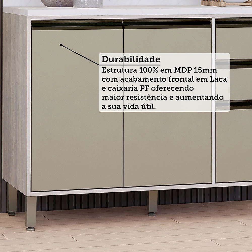 Cozinha Modulada Compacta 4 Peças Com Tampo Linea Luciane Mó Pátina Ff-mocca Laca
