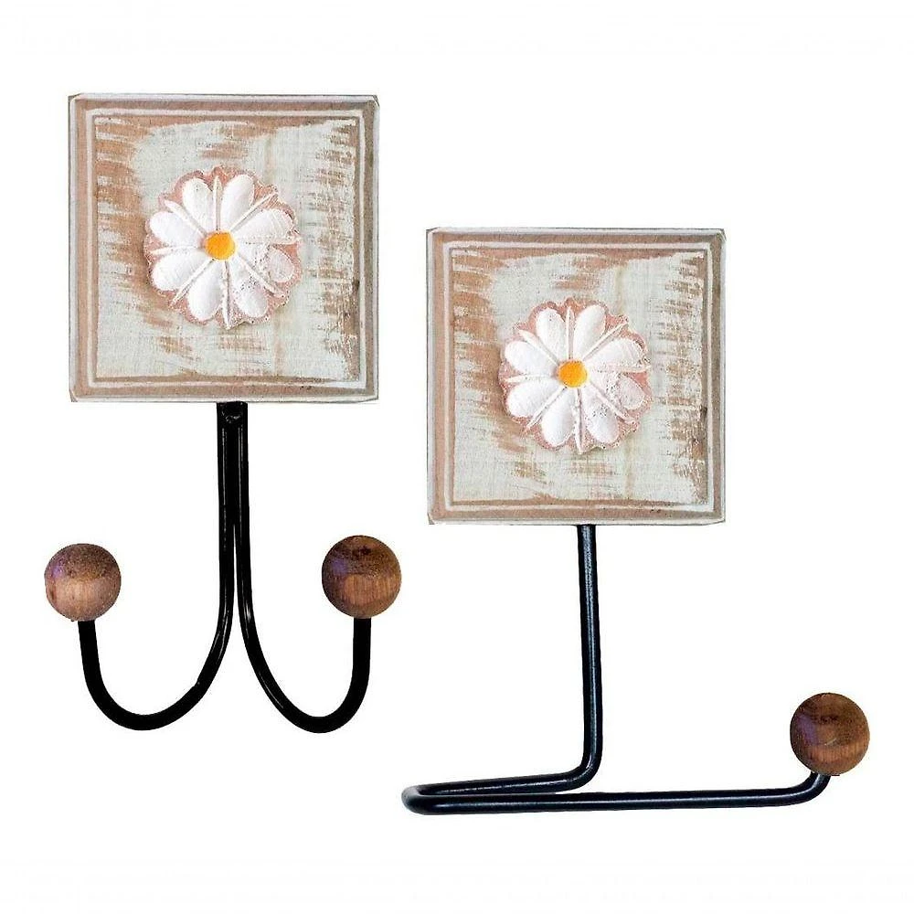 Kit Banheiro 2 Peças Toalheiro e Porta Papel Higiênico Artesanal Flores Madeira Demolição Verde