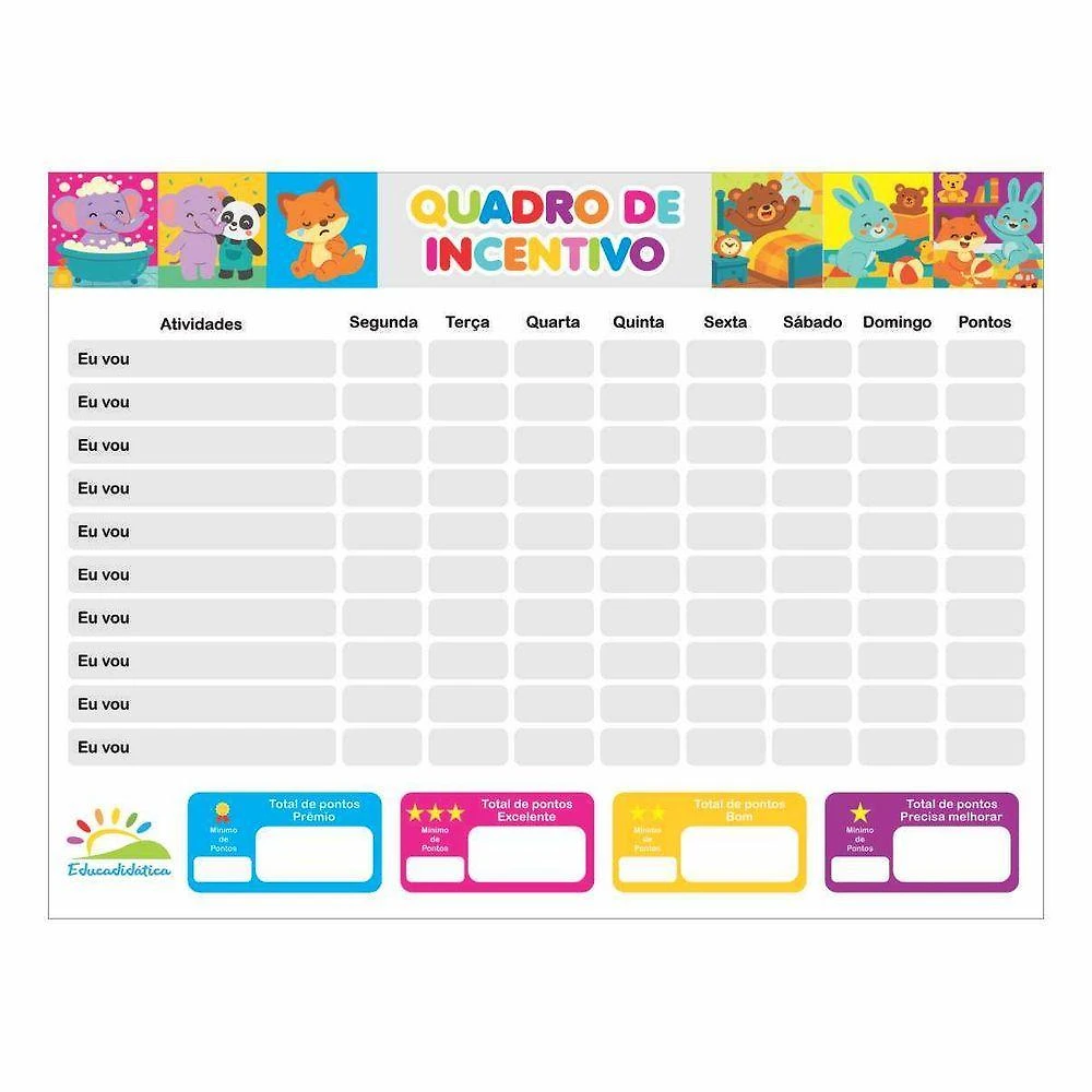 Quadro Educativo Incentivo 30X40CM com Caneta Risca e Apaga em MDF