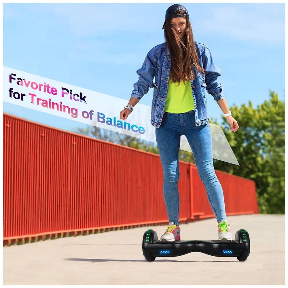 Hoverboard Elétrico Preto FLYING-ANT A02B, 16,5 cm Rodas, 10-16 km/h, Alcance 9,6 km, Bluetooth, LED’s Coloridos, Motor Dual 350W