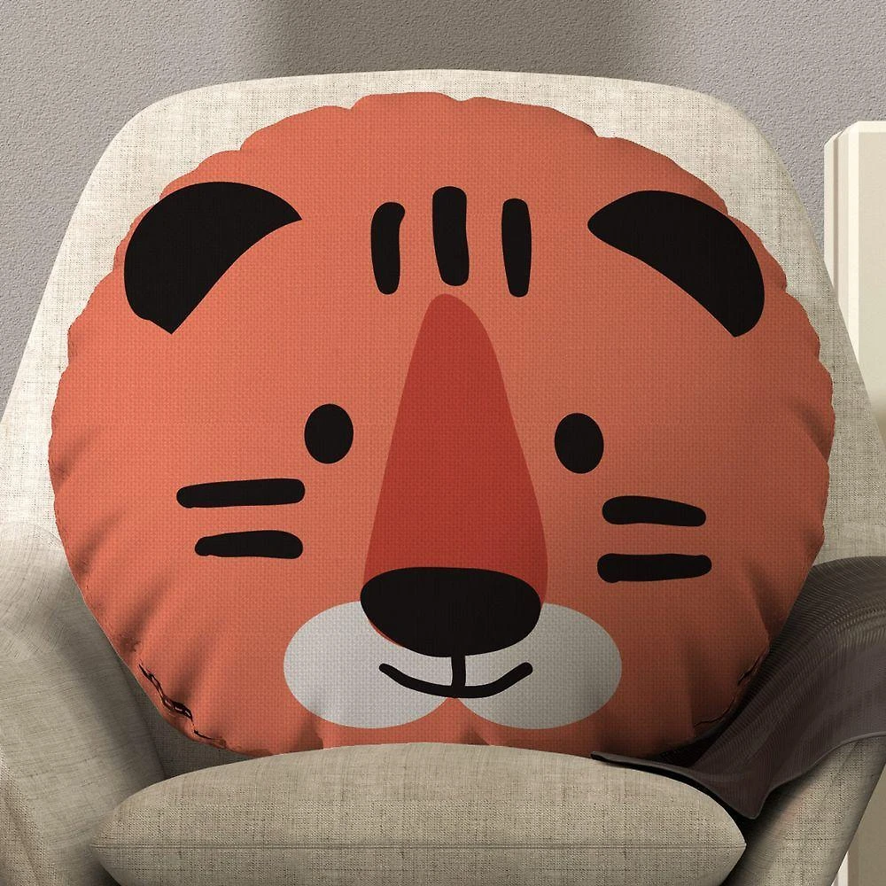 Almofada Redonda Avulsa Cheia Infantil Bichinhos 45cm X 45cm - Enchimento De Silicone Estampa Tigre