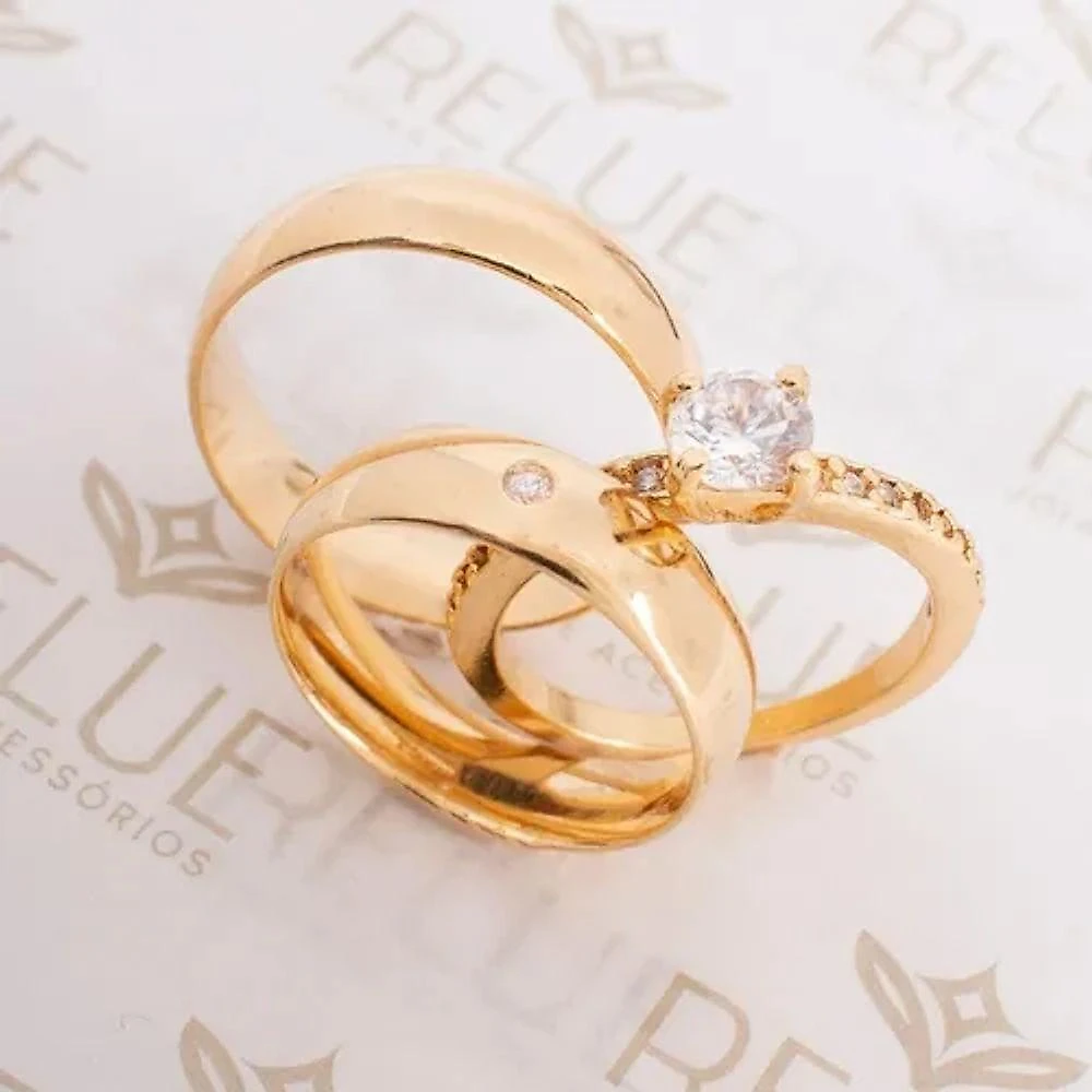 Par De Alianças 6mm Banhada A Ouro 18k Tradicional Com Pedra