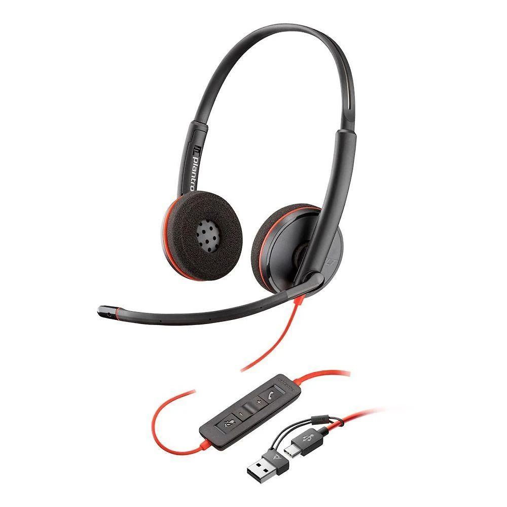 Headset Blackwire C3220 8X228AA Estéreo na Orelha com Conexão USB e P2 3,5mm Preto Poly