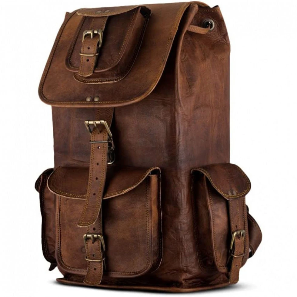 Mochila Masculina para Laptop de Couro Envelhecido de Cabra, PARRYS LEATHER WORLD, Marrom
