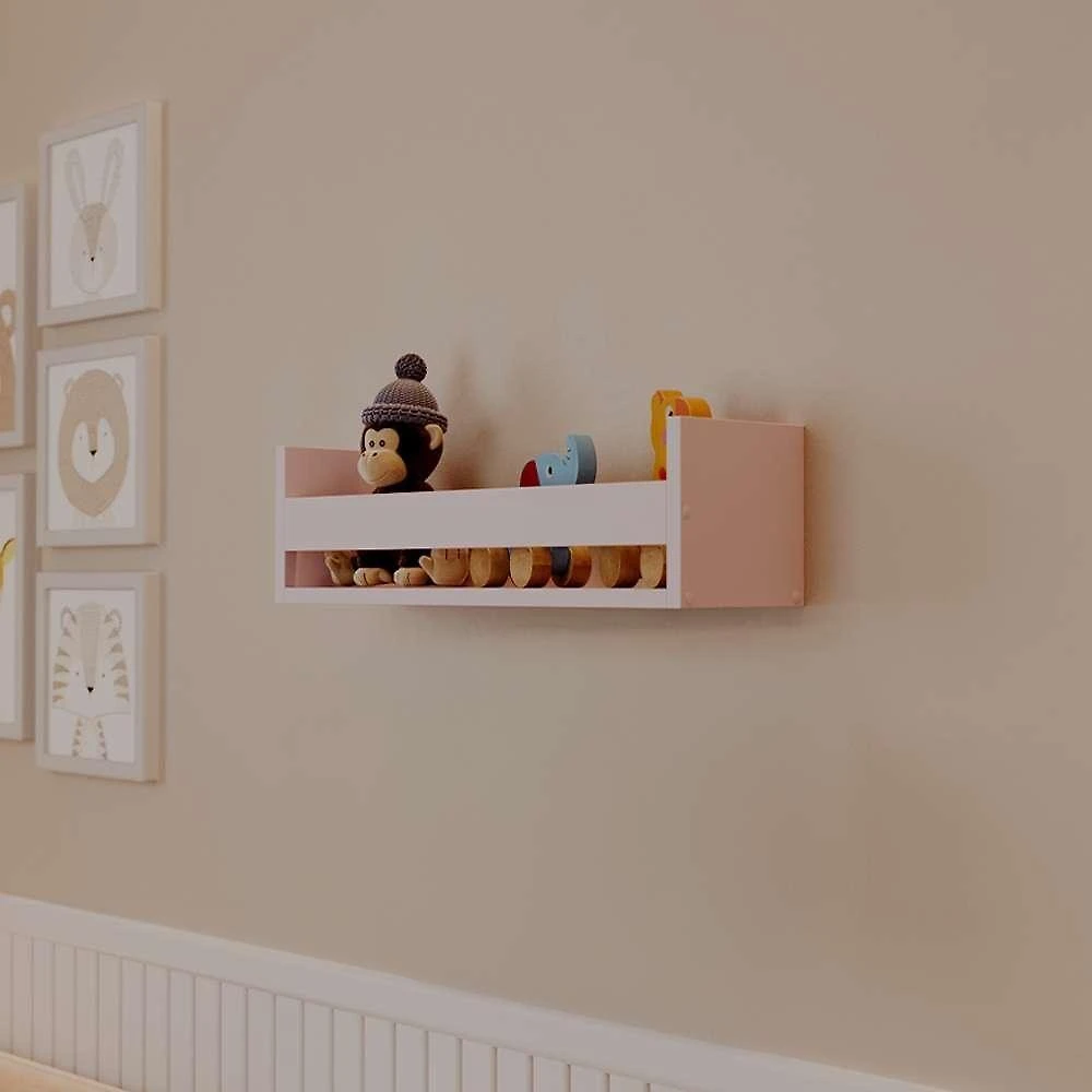 Prateleira Porta Brinquedo 70x12CM MDF Suporte Invisível Organizadora Sala Rosa Mercado