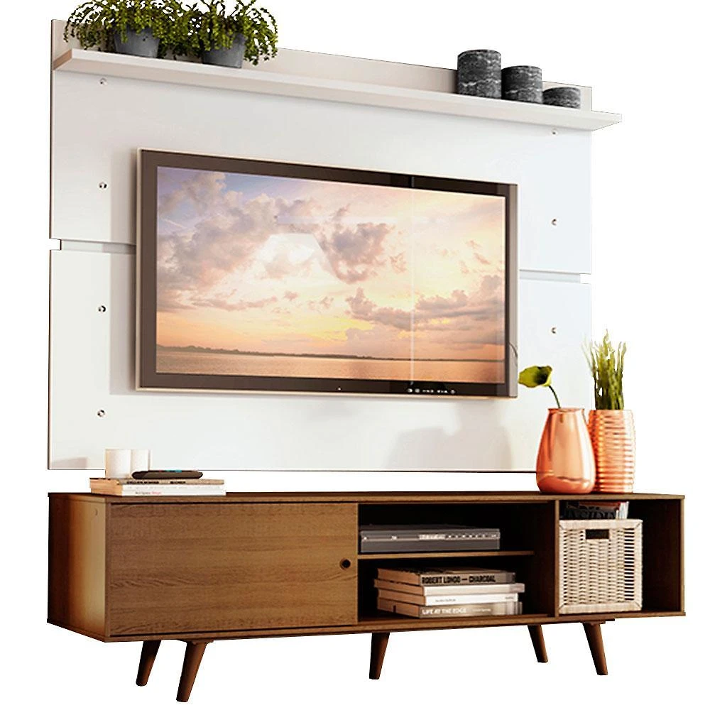 Rack madesa dubai e painel para tv até 65 polegadas com pés - rustic/branco 5z9b