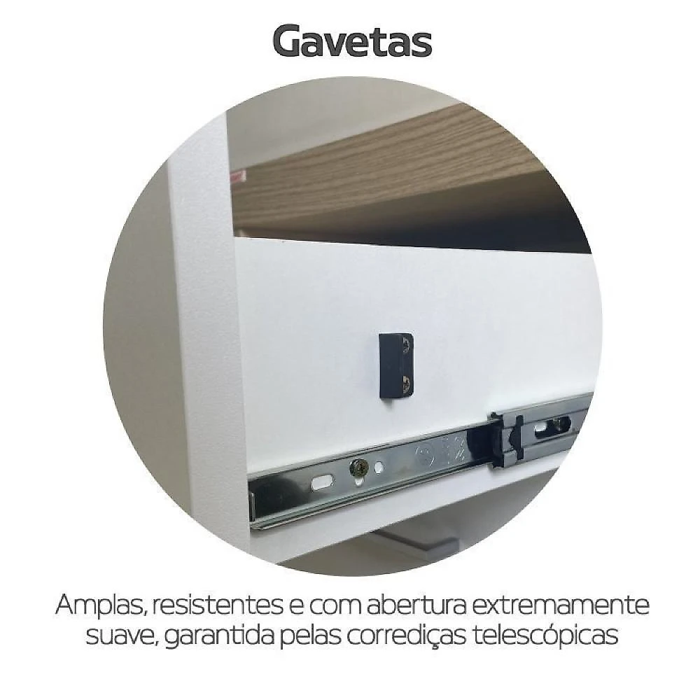 Kit 2 Peças 1 Mesa 180cm Tamburato 4 Gavetas com Balcão 2 Portas 3 Gavetas Escritório Completo 1 Mesa 4 Gavetas com Balcão 2 Portas 3 Gavetas Artany Carvalho/Branco