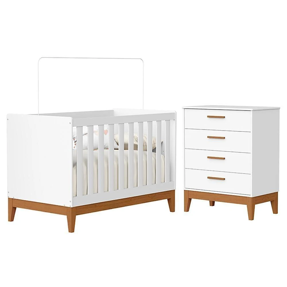 Jogo De Quarto Infantil Flip Cômoda 4 Gavetas E Berço Americano Branco Fosco - Reller Móveis Branco Fosco