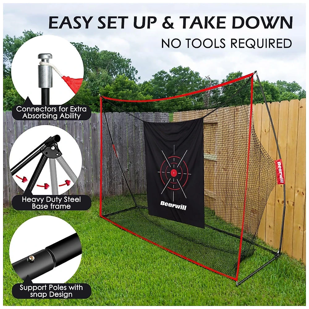 Rede de Treino de Golfe Bearwill 3x2m com Tapete, Alvo, 8 Tees, 6 Bolas e Bolsa - Completo para Prática e Transporte.