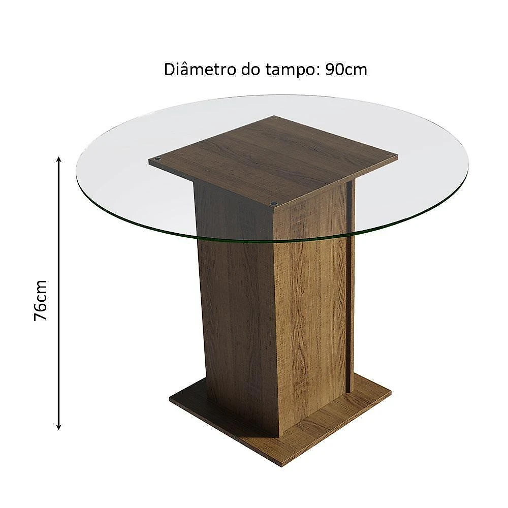 Conj. Mesa Tampo De Vidro 4 Cadeiras Rustic/Crema/bege