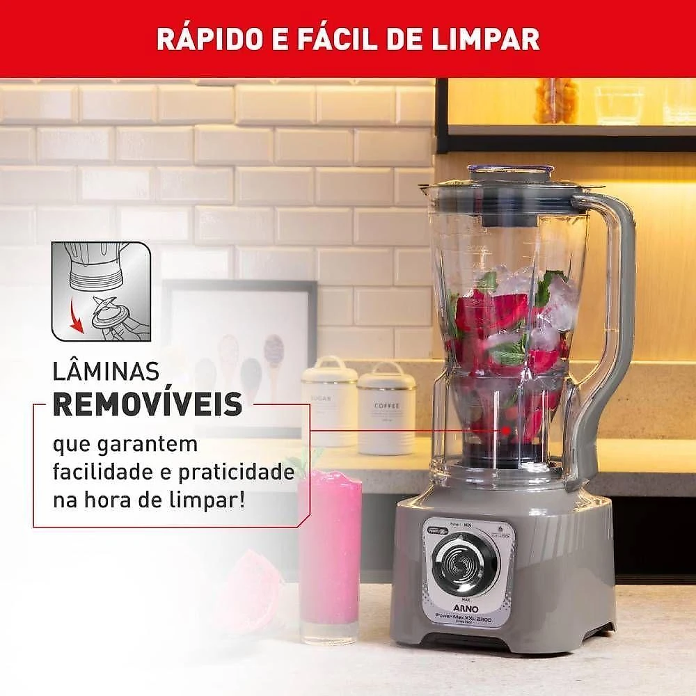 Liquidificador arno power max xxl cinza ln87 2,25l 127v 2200w