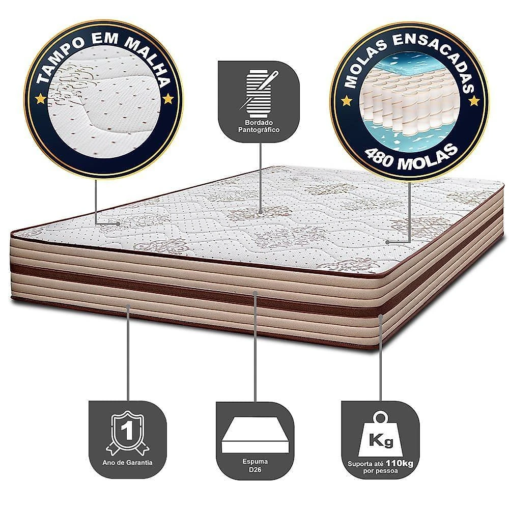 Colchão de casal cama inbox livity com molas ensacadas e espuma d26 24x138x188cm – bege