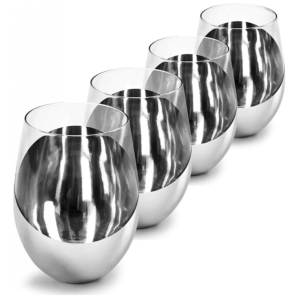 Conjunto de 6 Copos de Vinho sem Pé MyGift Premium Prateado com Detalhes Elegantes, Perfeito para Presente de Casamento ou Aniversário, Resistente a I Conjunto de 6 Copos de Vinho sem Pé MyGift Premium Prateado com Detalhes Elegantes, Perfeito para Presente de Casamento ou Aniversário
