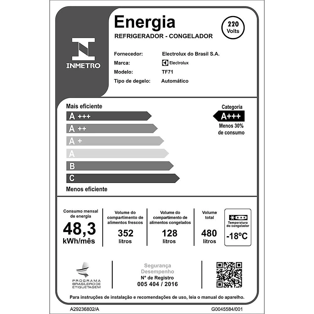 Geladeira Electrolux Frost Free TF71 Duplex Efficient com AutoSense 480 Litros Branco - 110V