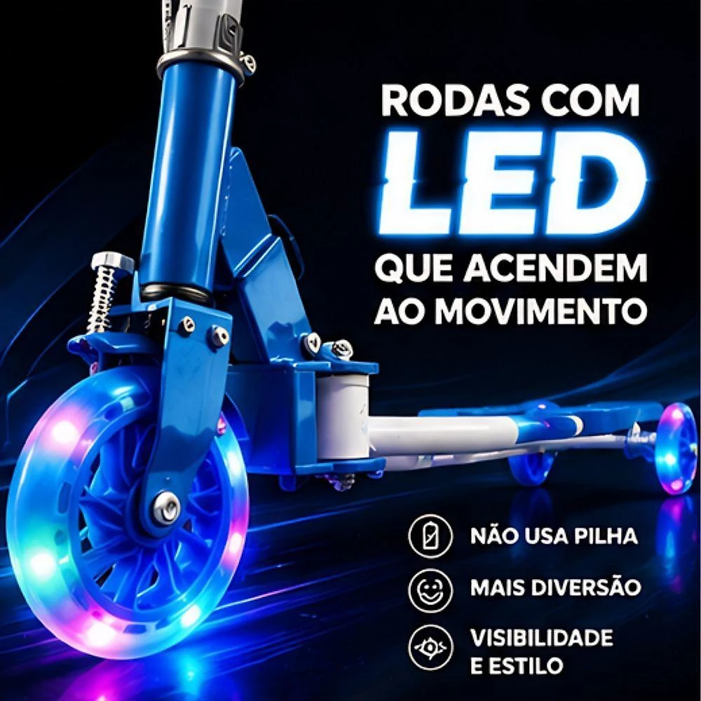 Patinete Infantil 3 Rodas Azul com Guidão Ajustável Até 78cm para Crianças Unitoys