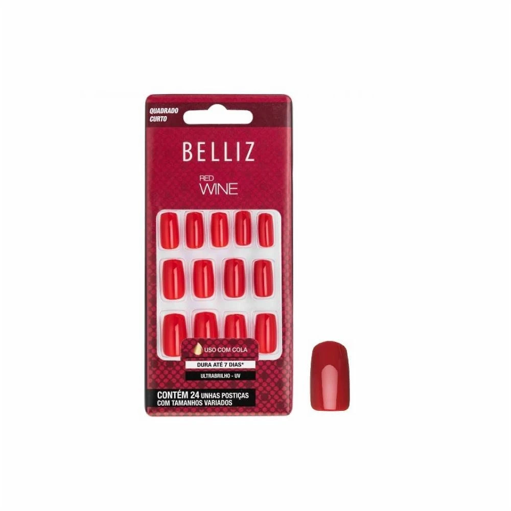 Unhas Postiças Belliz Coloridas Red Wine Curta
