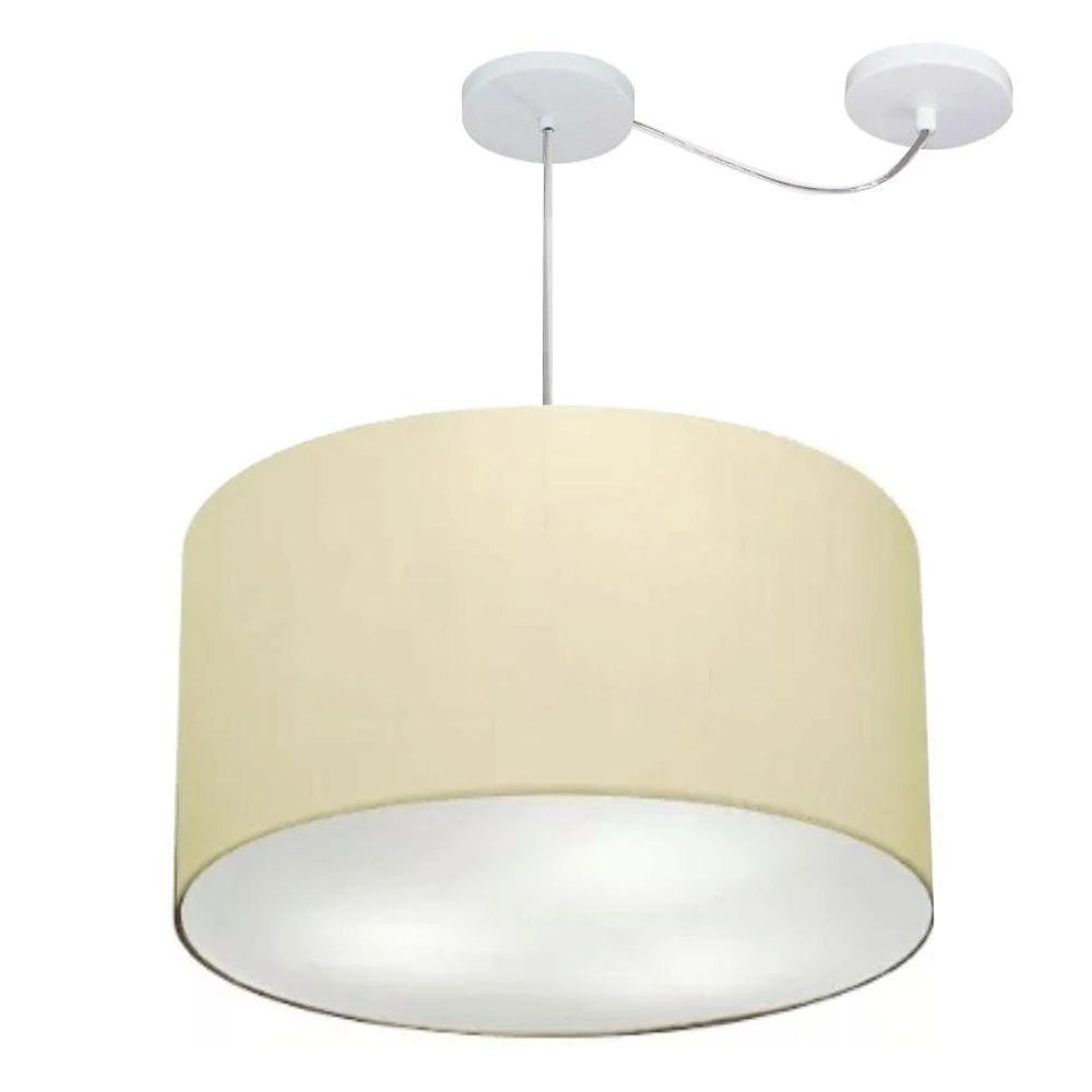Lustre Pendente Cilíndrico Com Desvio De Centro Vivare Md-4239 Cúpula Em Tecido 45x30cm - Bivolt Algodão-crú 127/220v