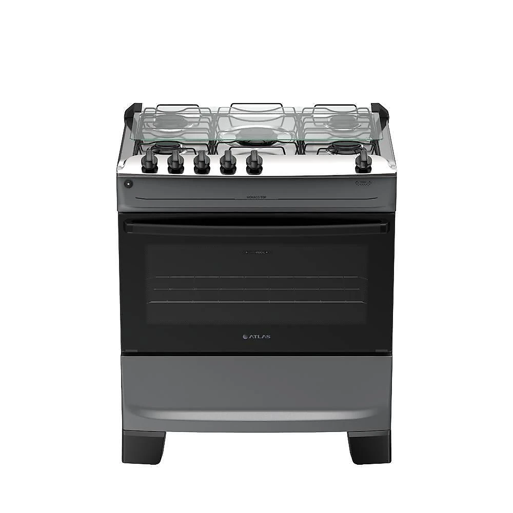 Fogão 5 Bocas Atlas Mônaco Top Com Mesa De Inox Gás Bivolt Titanium