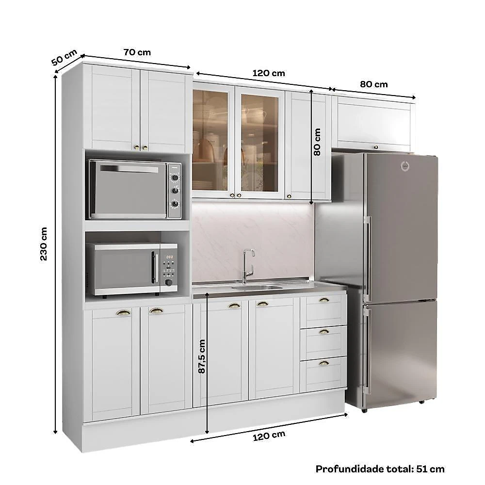 Cozinha Completa com Balcão Milla Meadow 10 Portas 3 Gavetas MDF Branco Móveis Carraro webcontinental-7893455169919
