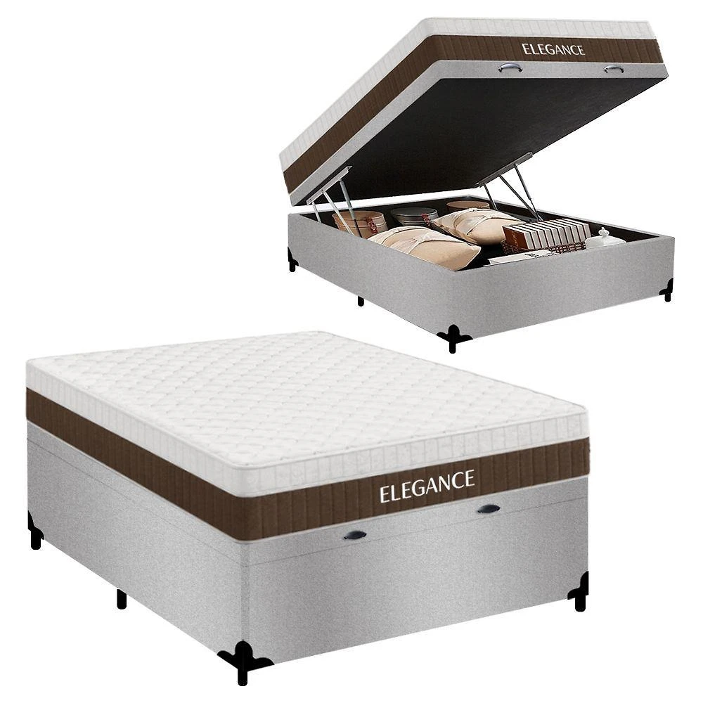 Cama Box com Baú Casal Royal Air Pillow Top Molas Ensacadas Suede Cinza Royal