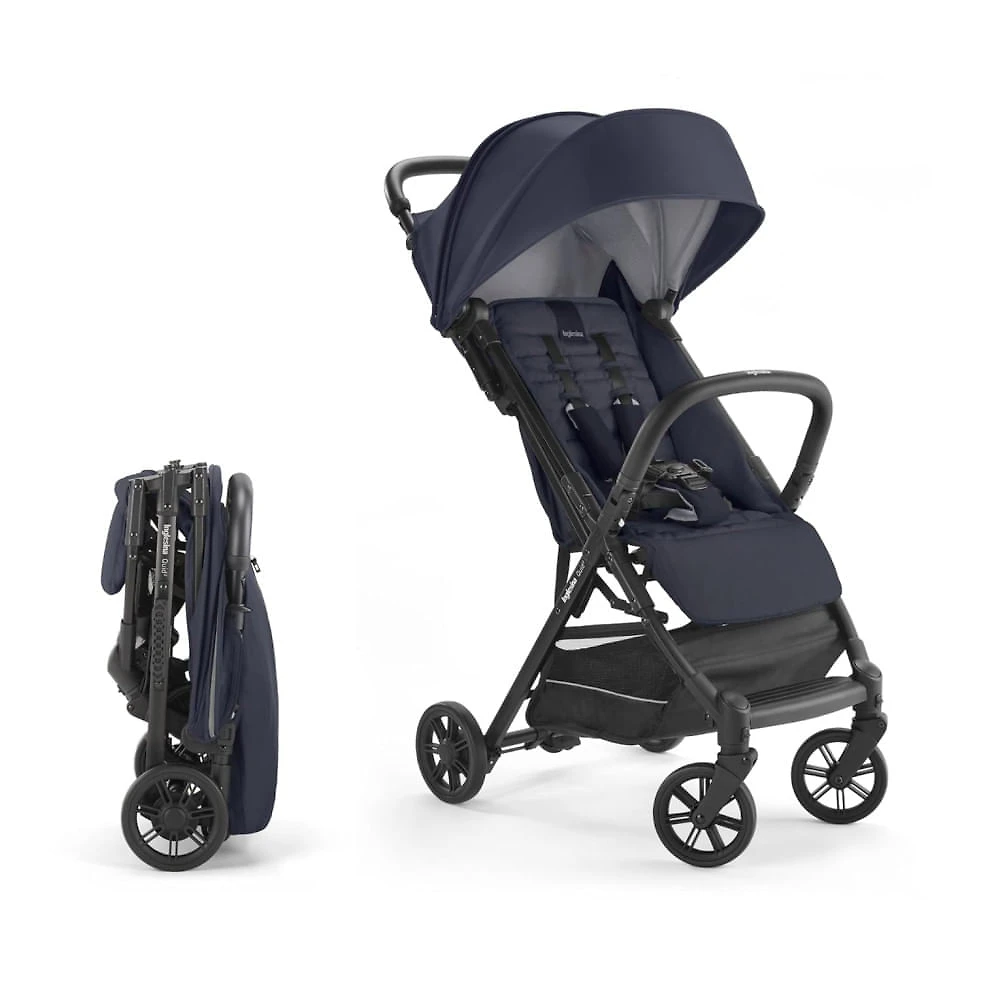 Carrinho de Bebê Compacto com Assento Acolchoado, Reclinação em Várias Posições e Apoio para as Pernas Ajustável, Inglesina Quid,  Azul Escuro
