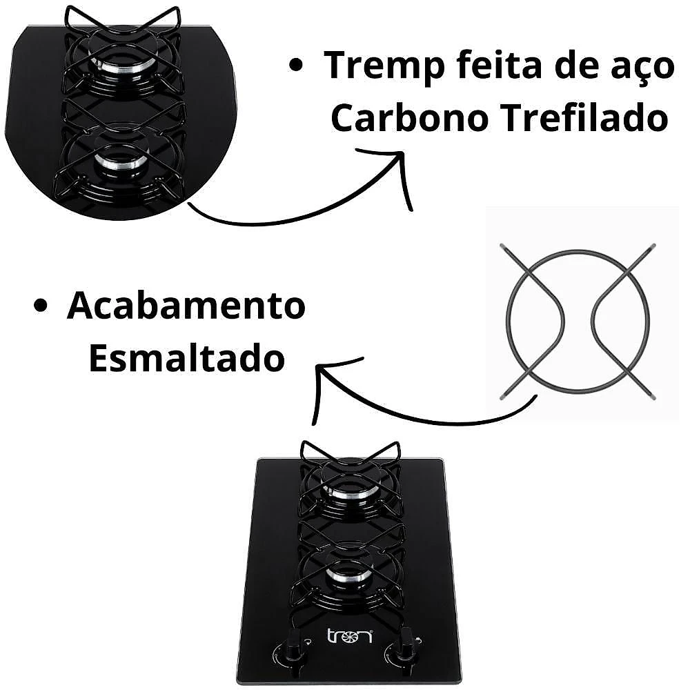 Cooktop a Gás Tron 2 Bocas Vidro Temperado Acendimento Automático Preto Bivolt
