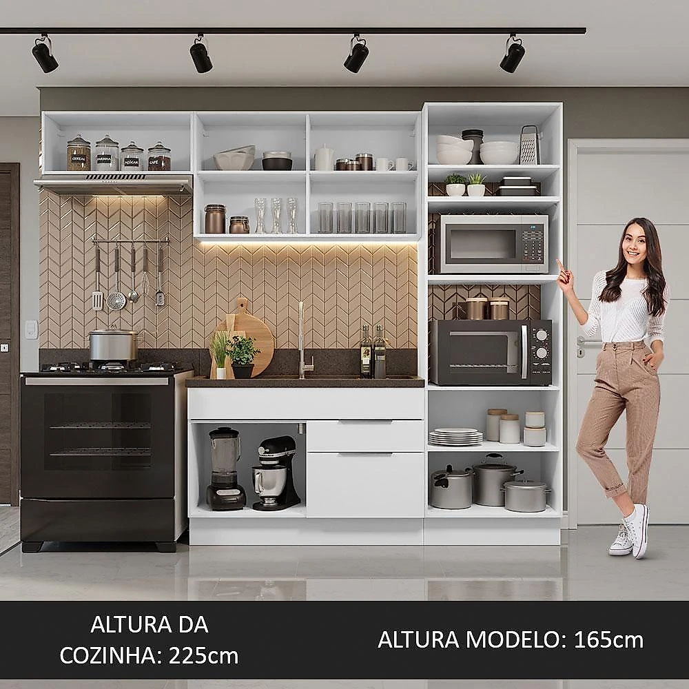 Armário De Cozinha Completa 270cm Branco Stella Madesa 10 Branco