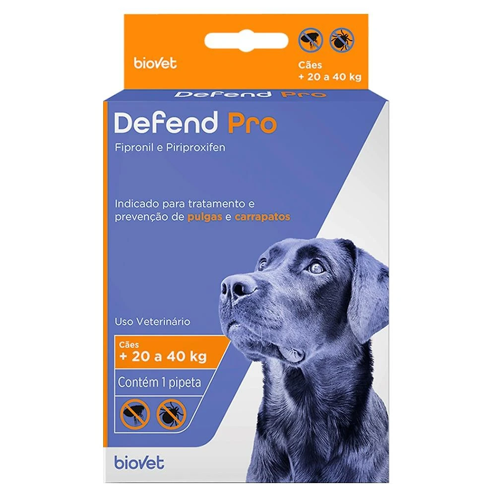 Antipulgas e Carrapatos Biovet Defend Pro para Cães de 20 a 40 Kg - 1 Pipeta