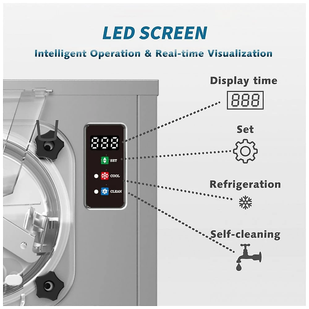 Máquina de Sorvete Tipo Italiano Hard Ice Cream AnyDoor 4,5L 1290W 110V Prata Digital LED Compressor Potente Limpeza Automática