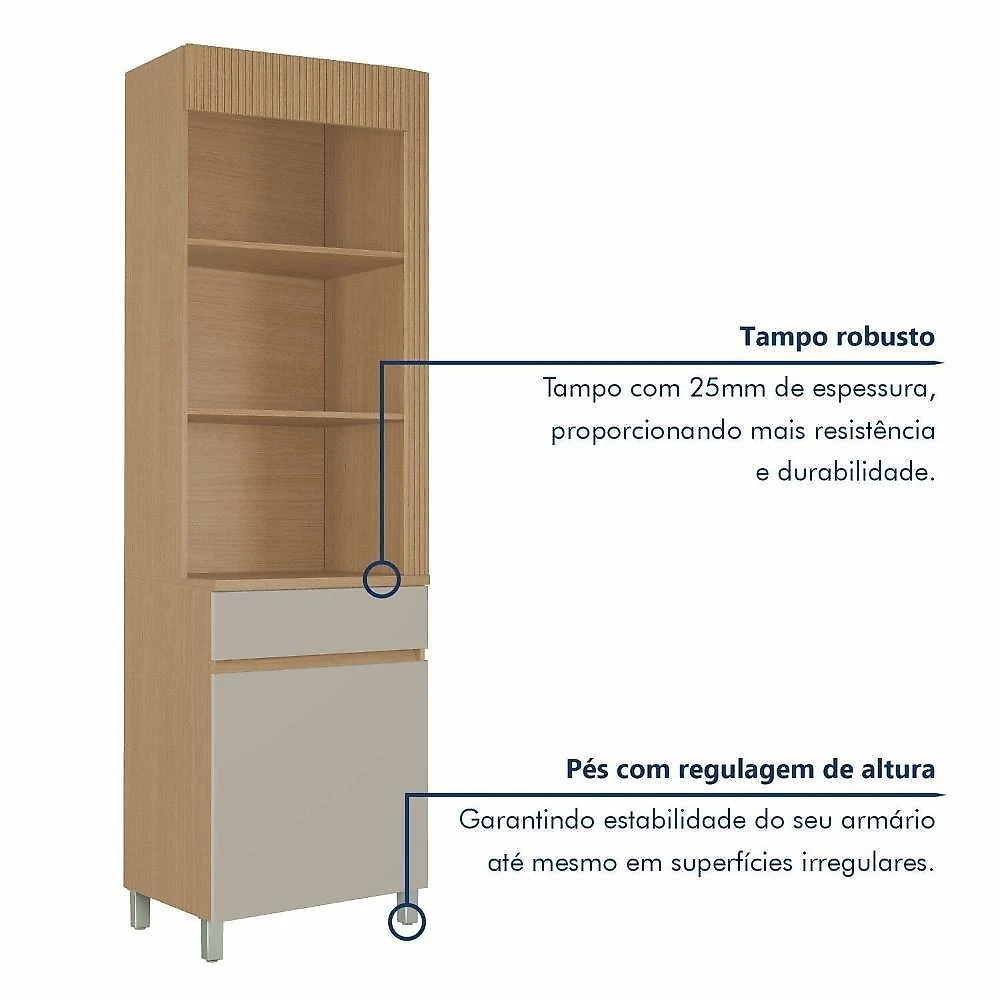 Paneleiro Torre Angular 1 Porta 1 Gaveta 65cm 100% Mdf Realeza Premium Carvalho/Greige