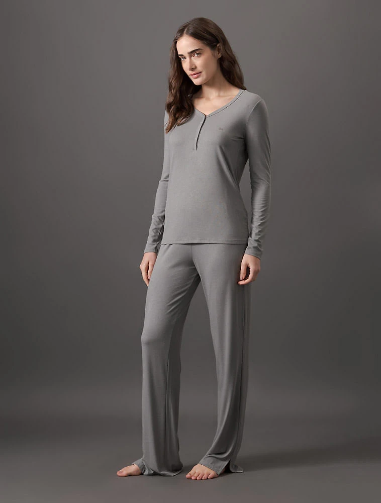 Miniatura Pijama Feminino Manga Longa e Calça Canelada Calvin Klein Underwear - Light Grey Pijama Feminino Manga Longa e Calça Canelada Calvin Klein Underwear Light Grey g